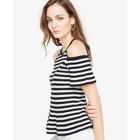 Ann Taylor Women’s Striped Cold Shoulder Peplum Top Small - Picture 3 of 12